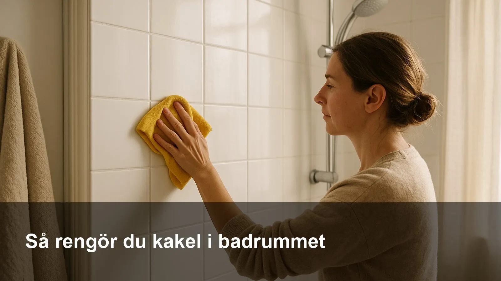 Rent, blänkande kakel i en duschhörna utan ränder efter rengöring