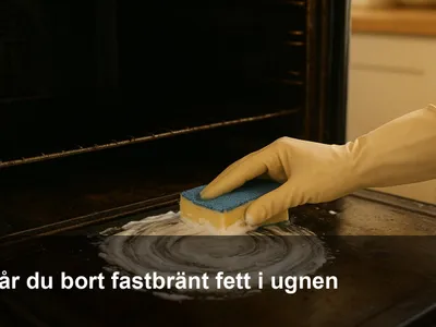 Bikarbonatpasta stryks på inbränt fett i en ugn av en hand med handske