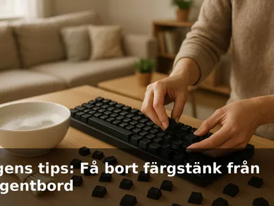 Någon plockar av tangenter från ett svart tangentbord och lägger dem i en skål med diskvatten bredvid en mjuk borste.
