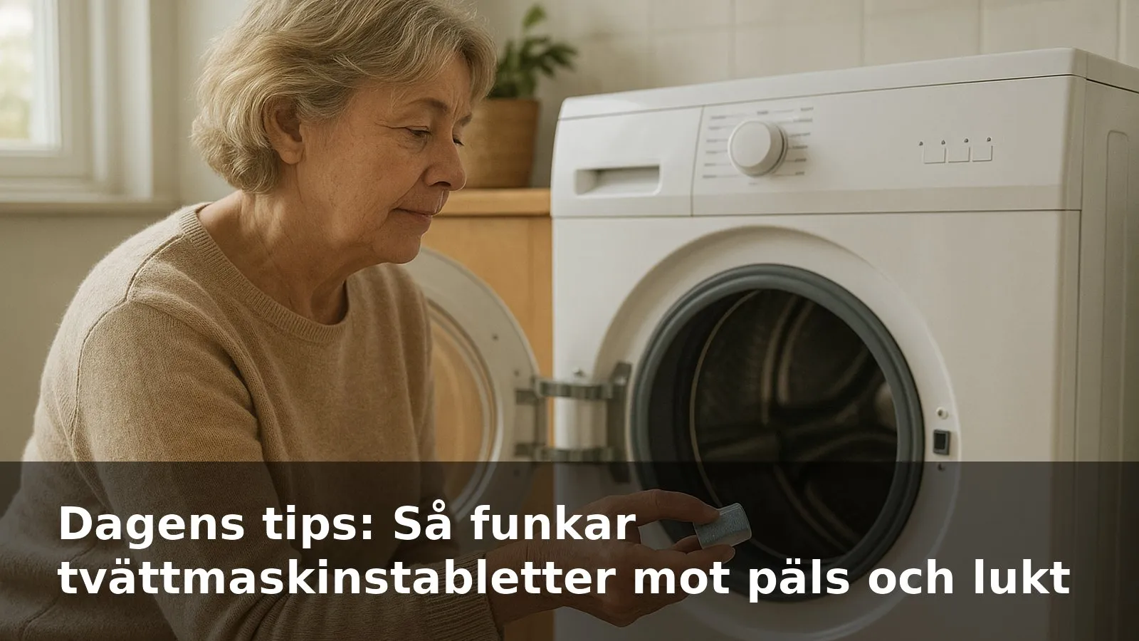 En hand lägger en rengöringstablett i en tom tvättmaskintrumma.