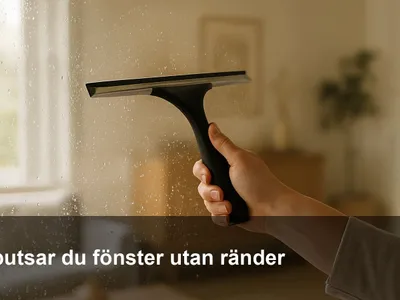 Fönsterskrapa som dras ner över en våt ruta och lämnar en klar, randfri yta i efterhand.