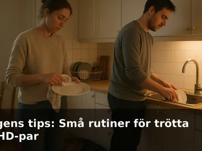 Ett par gör kvällsdisk i ett litet kök medan två hundar ligger på golvet.