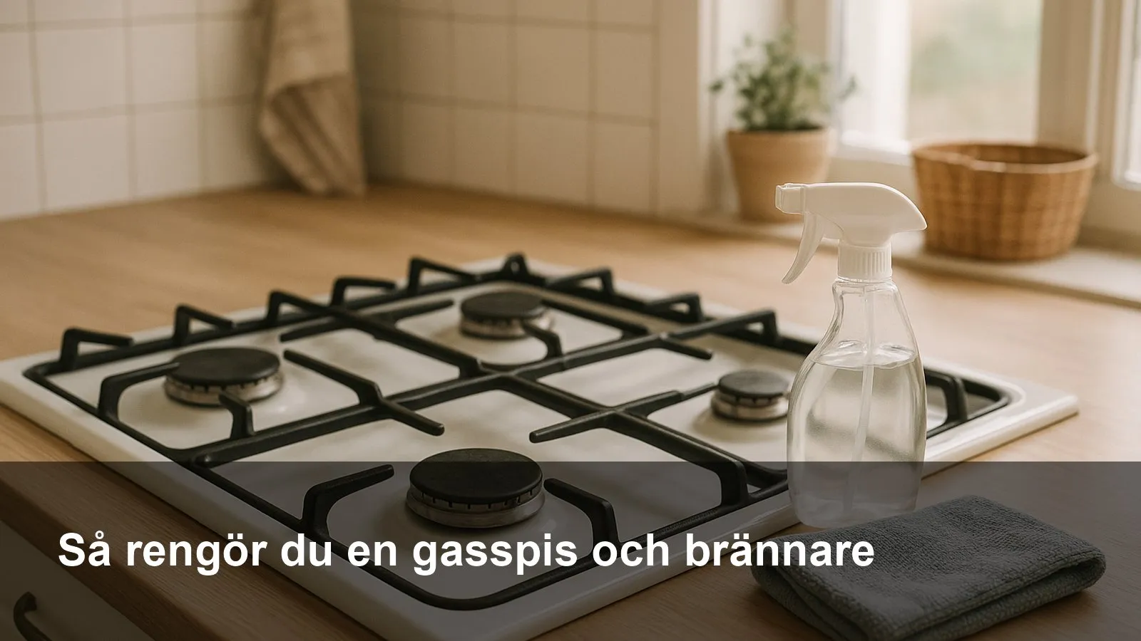 Nyrengjord gasspis med svarta galler och torra brännare som tänder fint