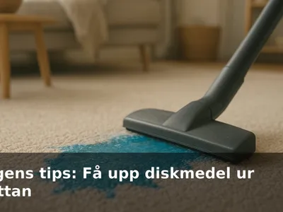 Blått diskmedel utspillt på ljus heltäckningsmatta med munstycket till en våt-/torrdammsugare bredvid