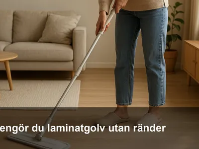 Mikrofibermopp som dras över ett ljust laminatgolv i solljus, rent och utan ränder.