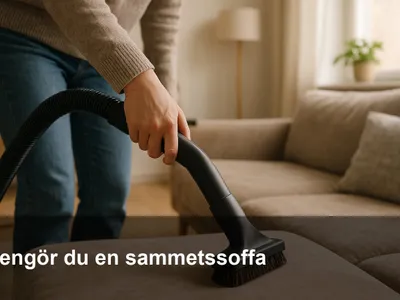 Dammsuger en sammetssoffa med mjukt möbelmunstycke