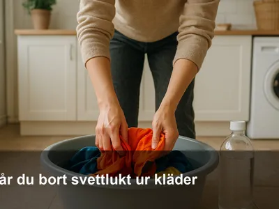 Person som blötlägger träningskläder i en balja med vatten och en skvätt ättika.